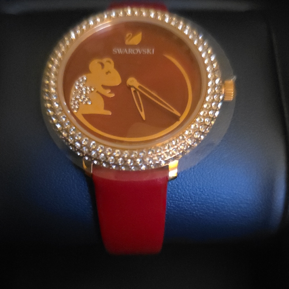 Swarovski Gold and Red Crystal Watch